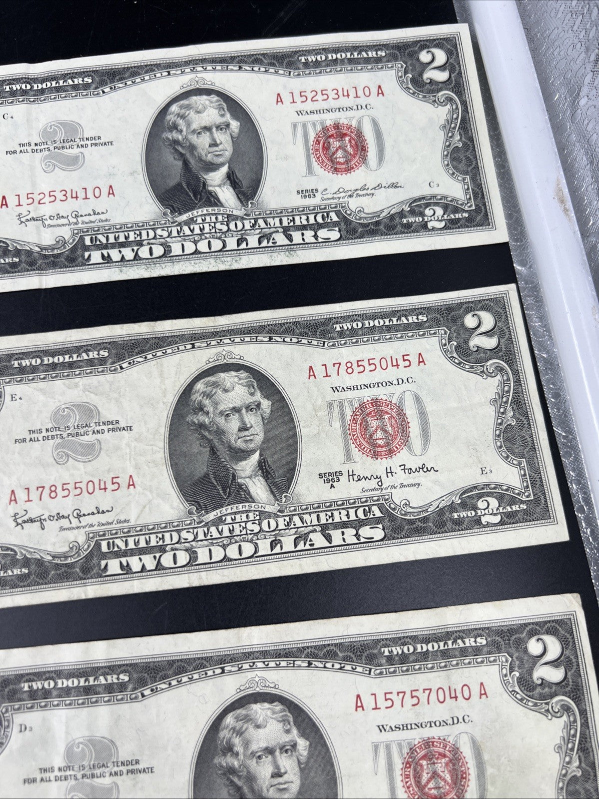 Lot of 10 1963 1953 $2 USN Legal Tender Red Seal Notes VF Very Fine #547