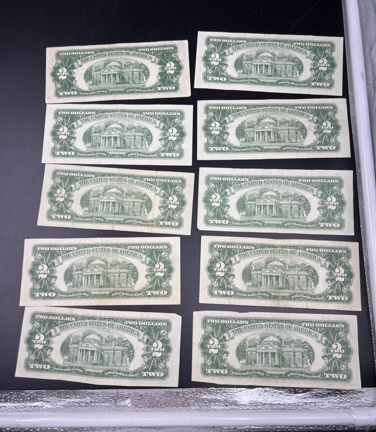 Lot of 10 1963 1953 $2 USN Legal Tender Red Seal Notes VF Very Fine #547