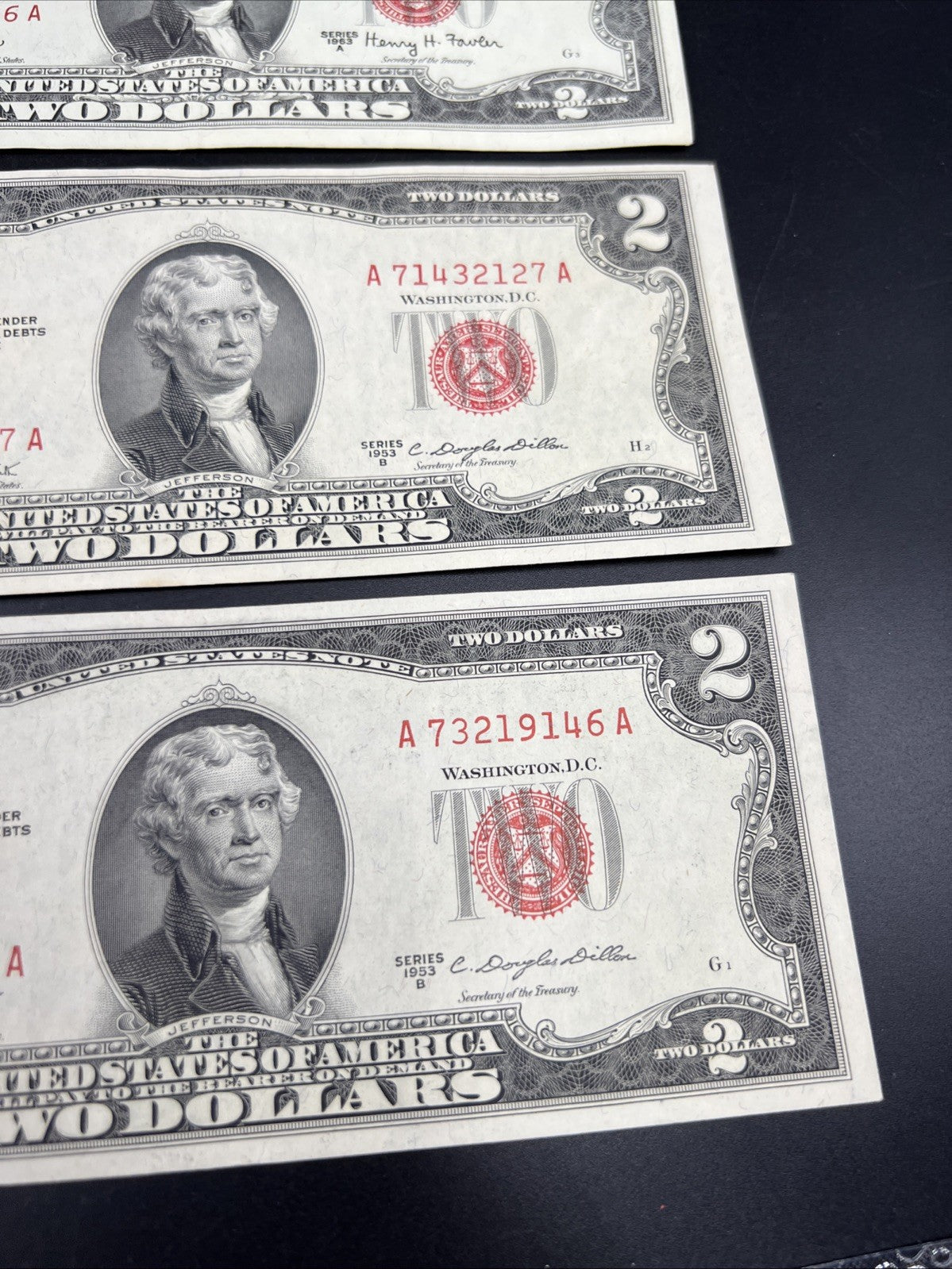 Lot of 5 1963 1953 $2 USN Legal Tender Red Seal Notes XF / AU Conditions #146