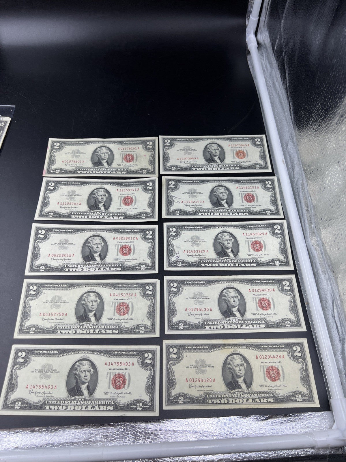 Lot of 10 1963 $2 USN Legal Tender Red Seal Notes VF + Very Fine #493
