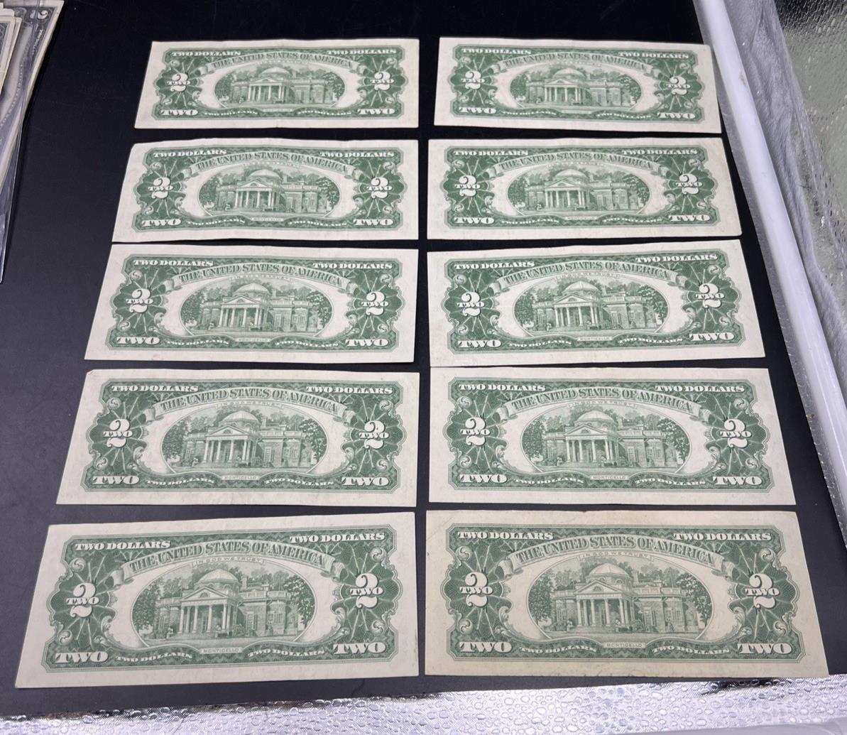 Lot of 10 1963 $2 USN Legal Tender Red Seal Notes VF + Very Fine #493