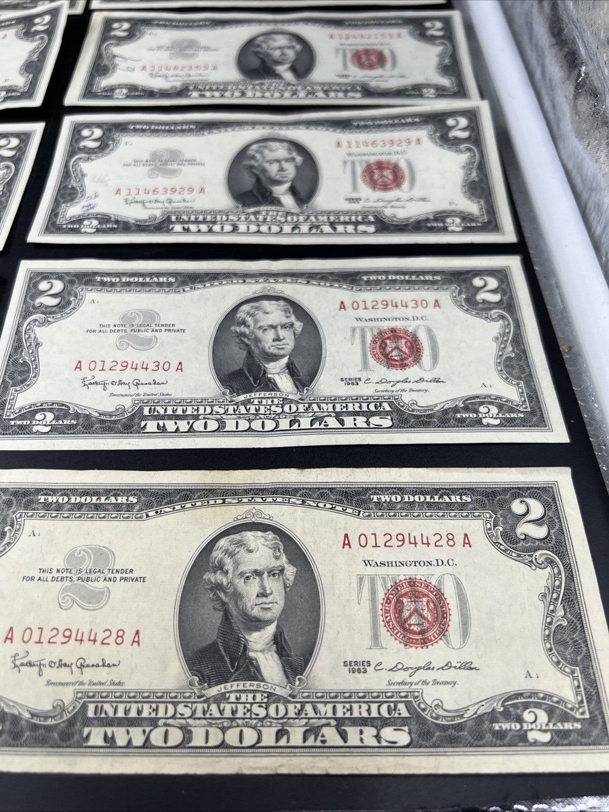 Lot of 10 1963 $2 USN Legal Tender Red Seal Notes VF + Very Fine #493