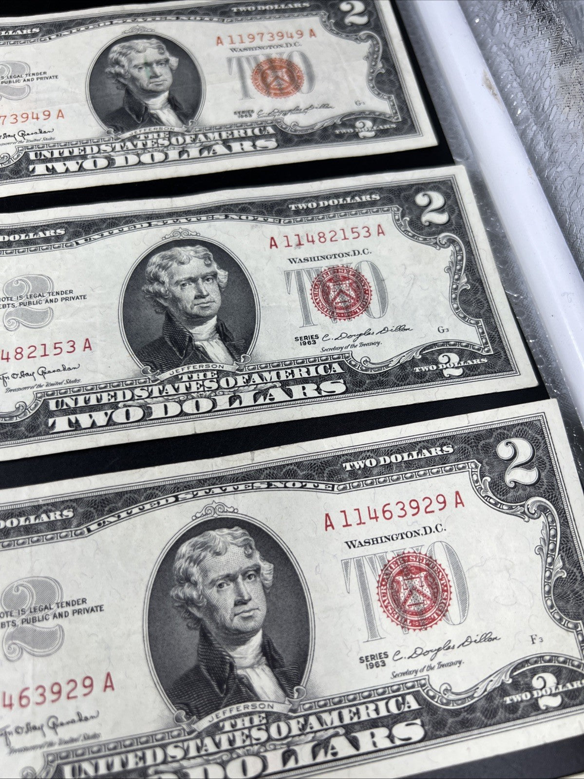 Lot of 10 1963 $2 USN Legal Tender Red Seal Notes VF + Very Fine #493