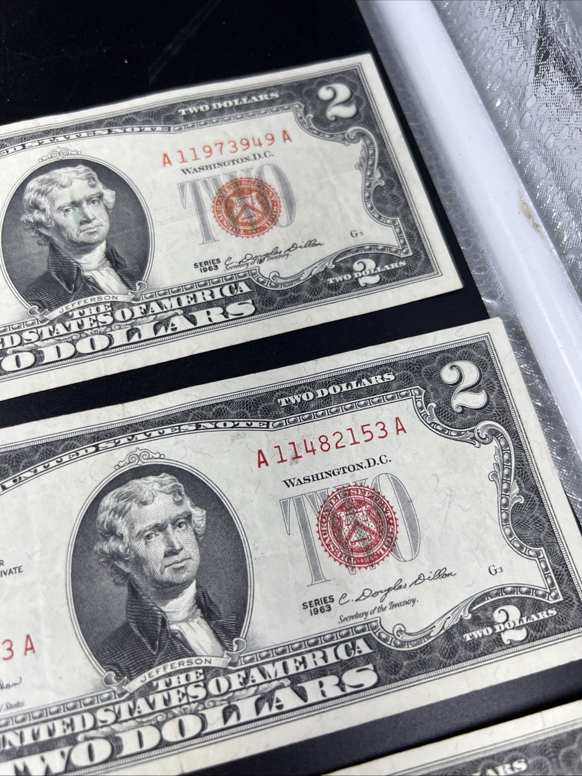Lot of 10 1963 $2 USN Legal Tender Red Seal Notes VF + Very Fine #493