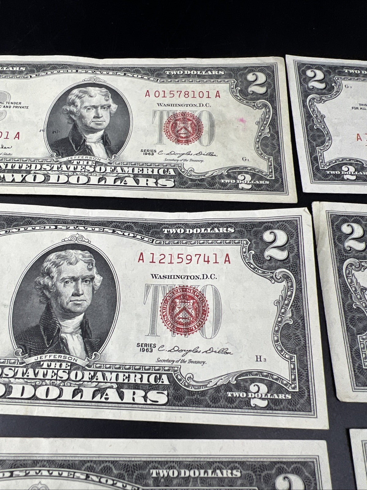 Lot of 10 1963 $2 USN Legal Tender Red Seal Notes VF + Very Fine #493