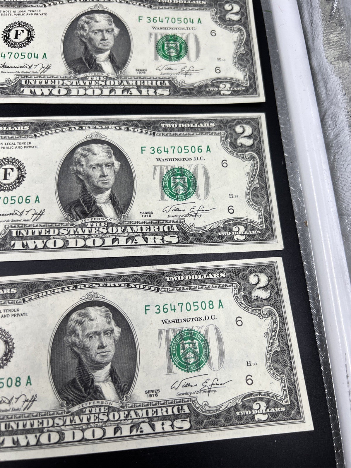 Lot of 10 1976 $2 FRN Federal Reserve Dollars Bicentennial Note XF / AU #124