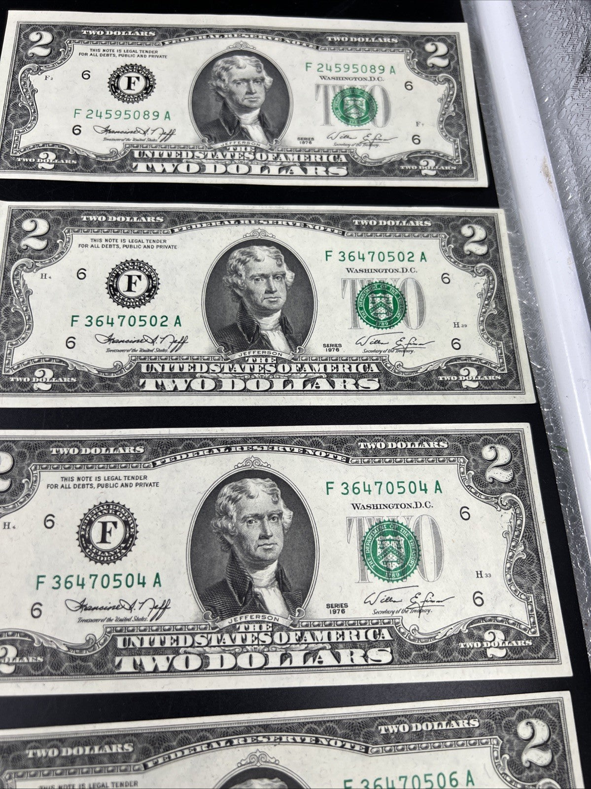 Lot of 10 1976 $2 FRN Federal Reserve Dollars Bicentennial Note XF / AU #124