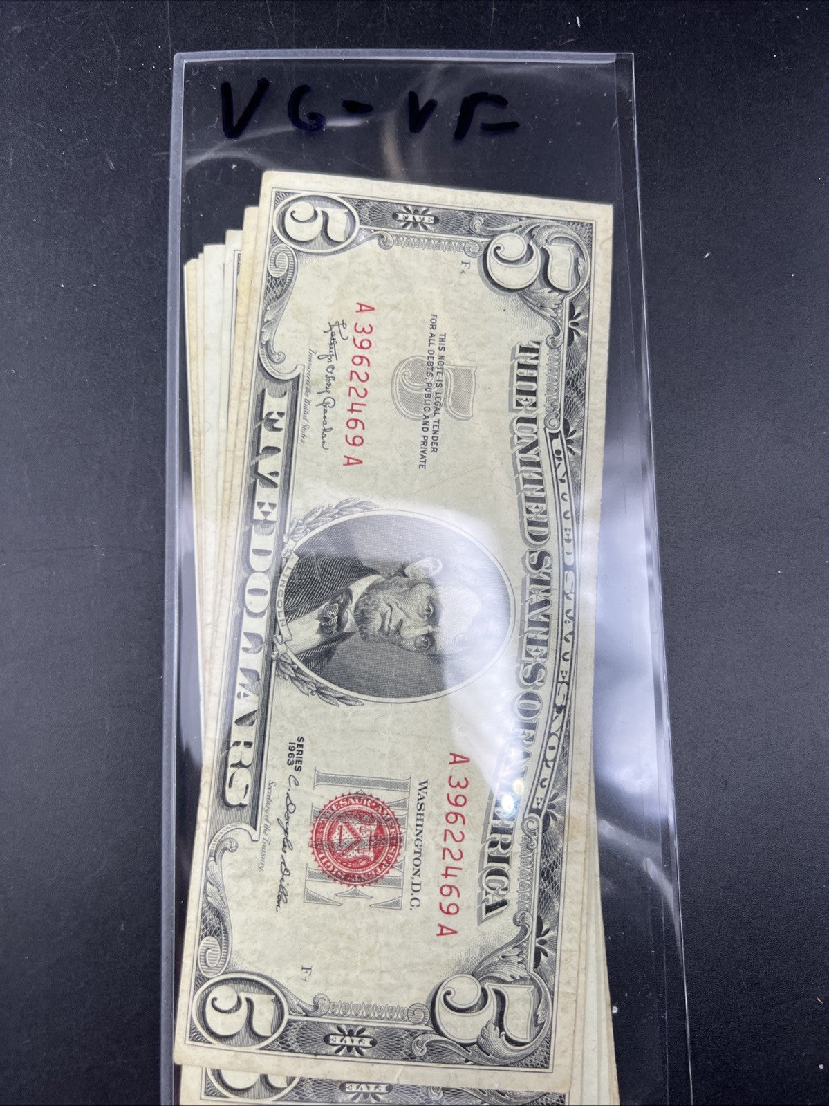 Lot of 10 1963 $5 Legal Tender United States Notes Red Seals VG / Fine #469