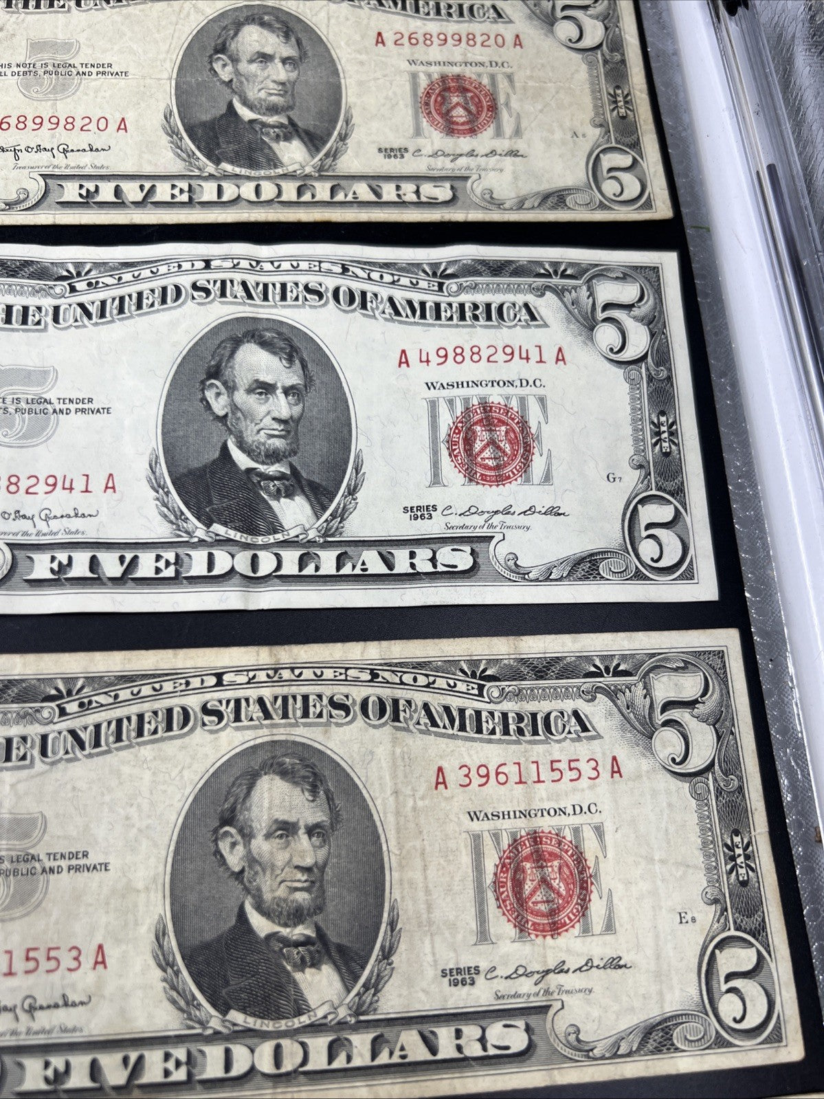 Lot of 10 1963 $5 Legal Tender United States Notes Red Seals VG / Fine #469