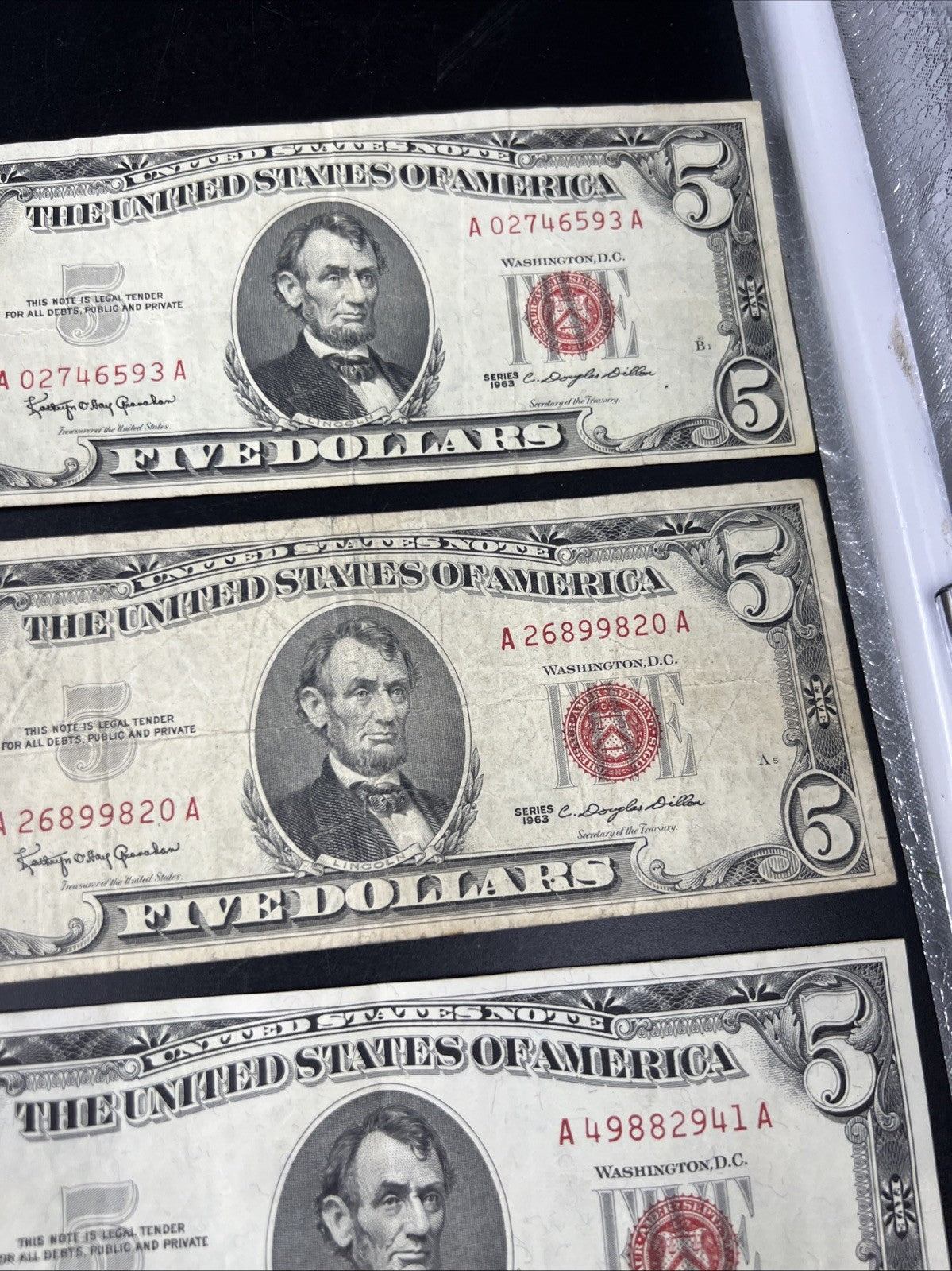 Lot of 10 1963 $5 Legal Tender United States Notes Red Seals VG / Fine #469