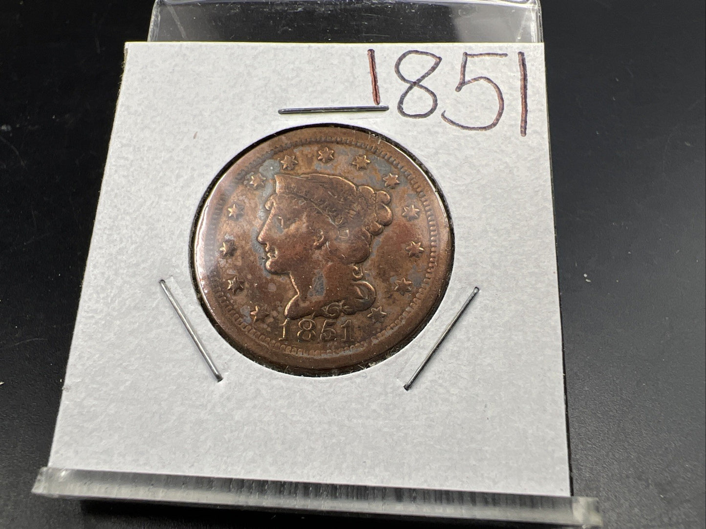 1851 1c Braided Hair Liberty Large Cent Coin VG Very Good / Fine Details Polishe