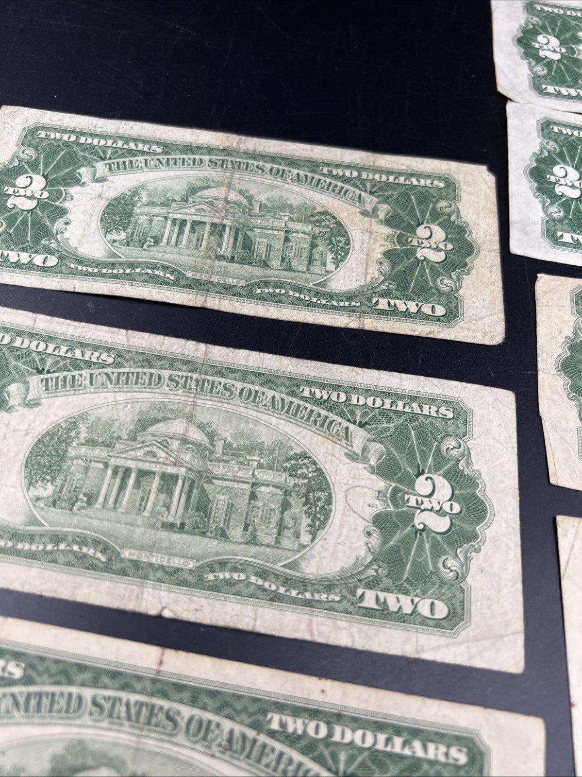 Lot of 7 1953 $2 USN Red Seal Legal Tender Notes Very Circulated #057