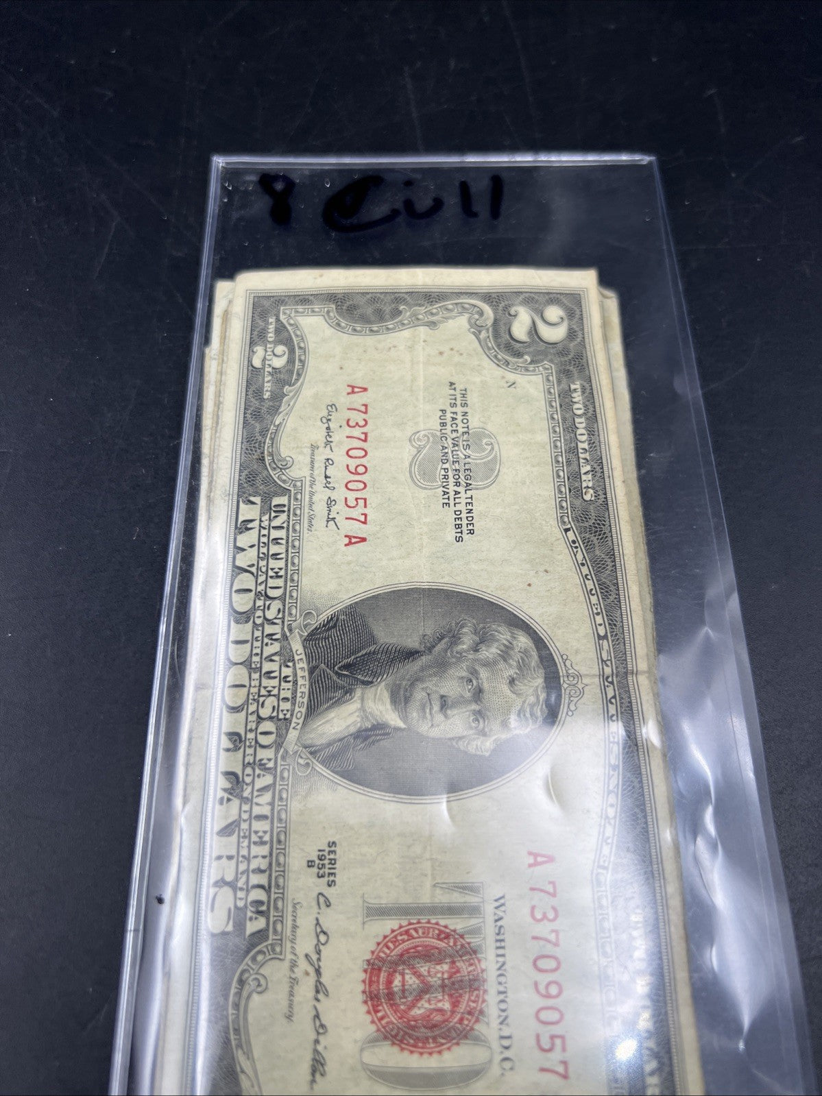 Lot of 7 1953 $2 USN Red Seal Legal Tender Notes Very Circulated #057