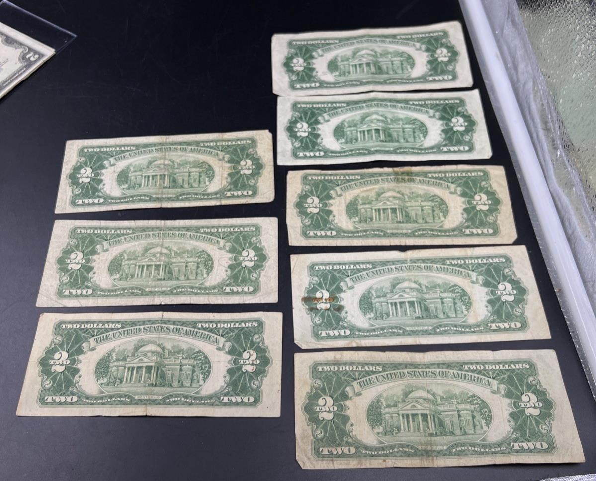 Lot of 7 1953 $2 USN Red Seal Legal Tender Notes Very Circulated #057