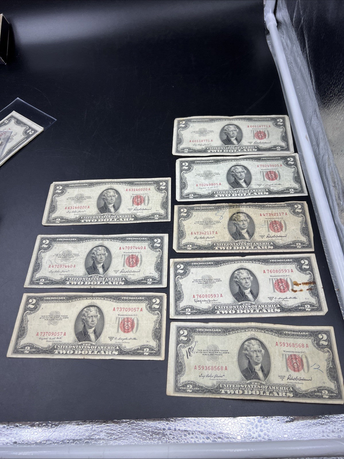 Lot of 7 1953 $2 USN Red Seal Legal Tender Notes Very Circulated #057