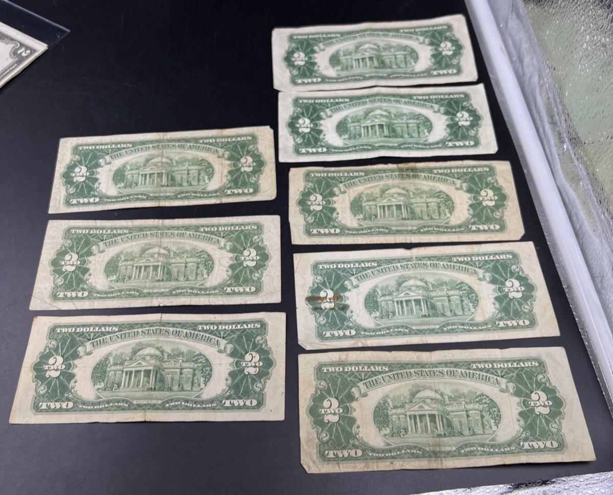 Lot of 7 1953 $2 USN Red Seal Legal Tender Notes Very Circulated #057