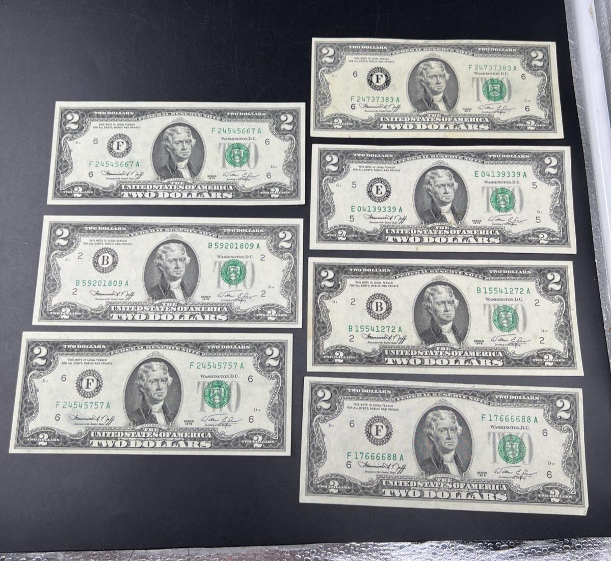Lot of 7 1976 $2 FRN Federal Reserve Dollars Bicentennial Note XF / AU #757
