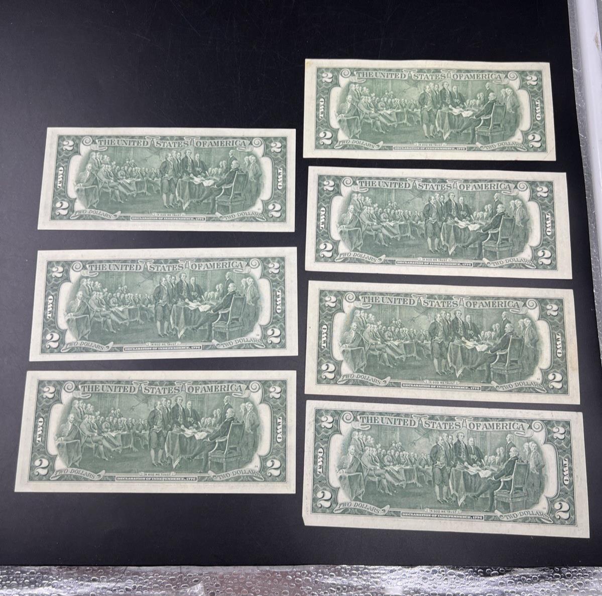 Lot of 7 1976 $2 FRN Federal Reserve Dollars Bicentennial Note XF / AU #757