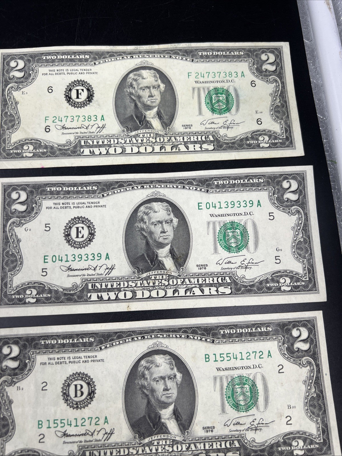 Lot of 7 1976 $2 FRN Federal Reserve Dollars Bicentennial Note XF / AU #757