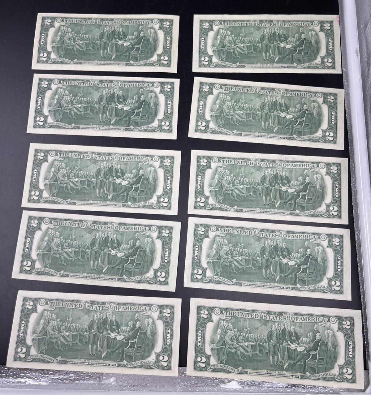 Lot of 10 1976 $2 FRN Federal Reserve Dollars Bicentennial Note XF / AU #173