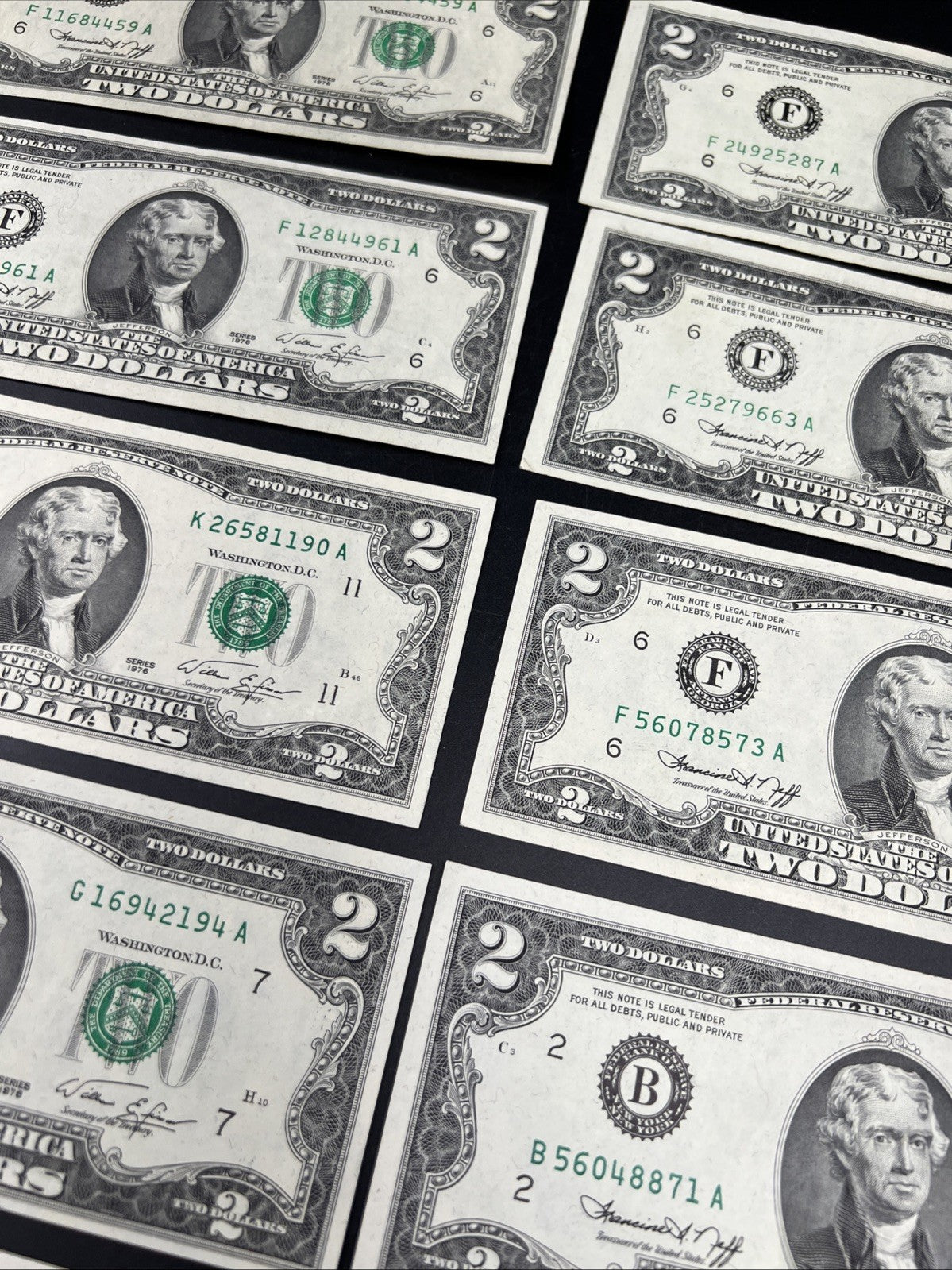 Lot of 10 1976 $2 FRN Federal Reserve Dollars Bicentennial Note XF / AU #173
