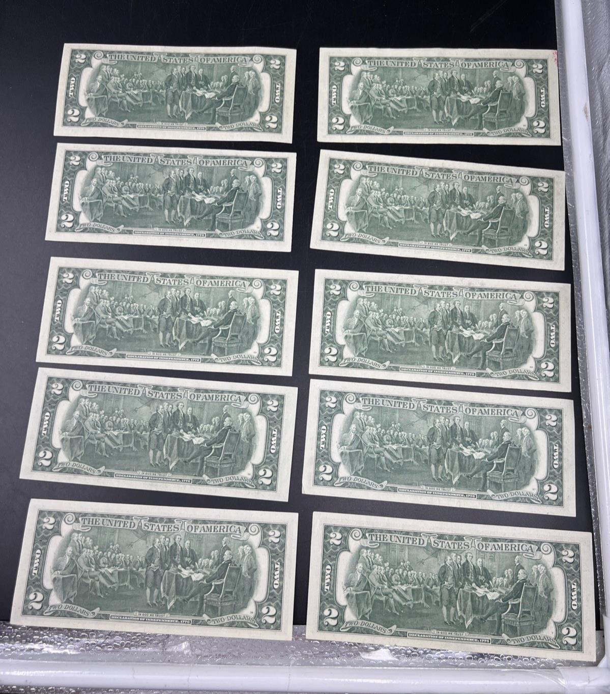 Lot of 10 1976 $2 FRN Federal Reserve Dollars Bicentennial Note XF / AU #173