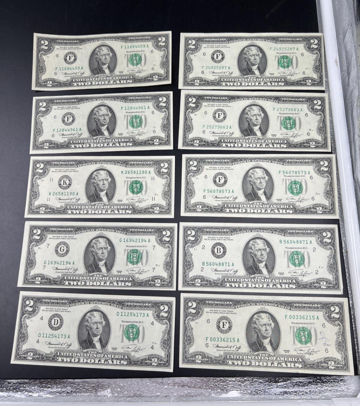 Lot of 10 1976 $2 FRN Federal Reserve Dollars Bicentennial Note XF / AU #173