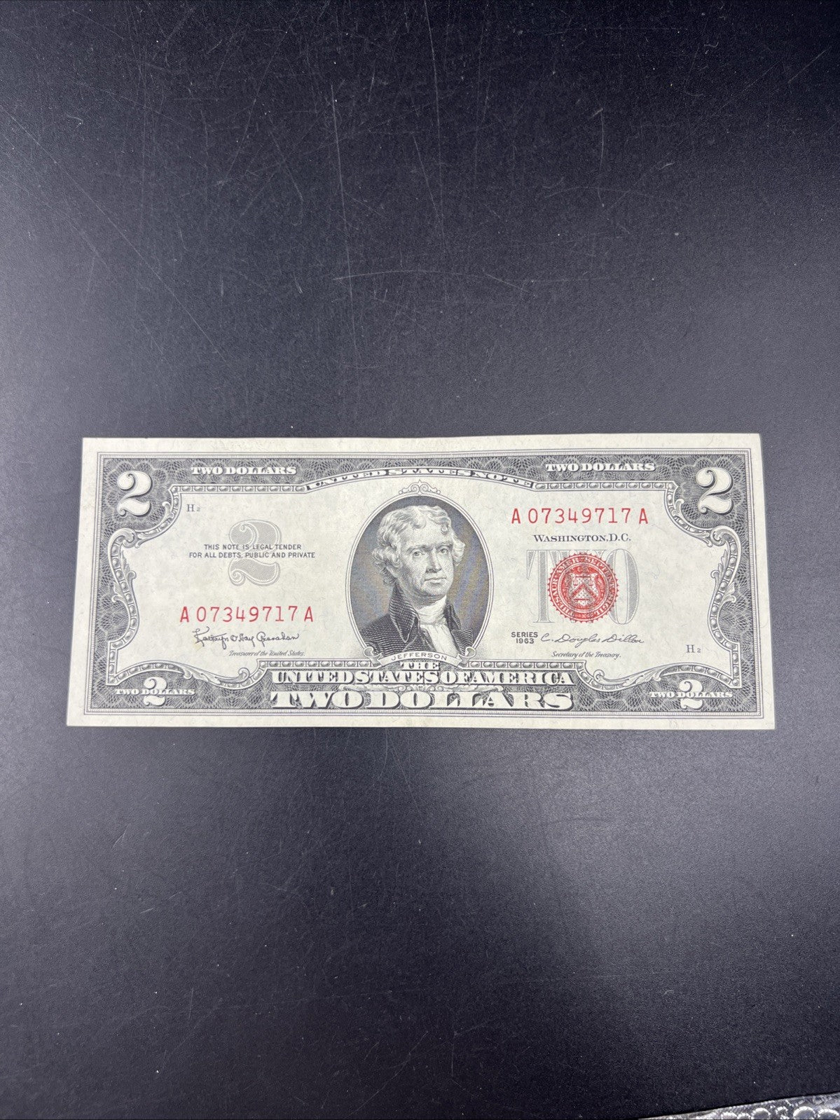 1963 $2 USN United States Red Seal Note Bill Choice XF / AU Circ # 717