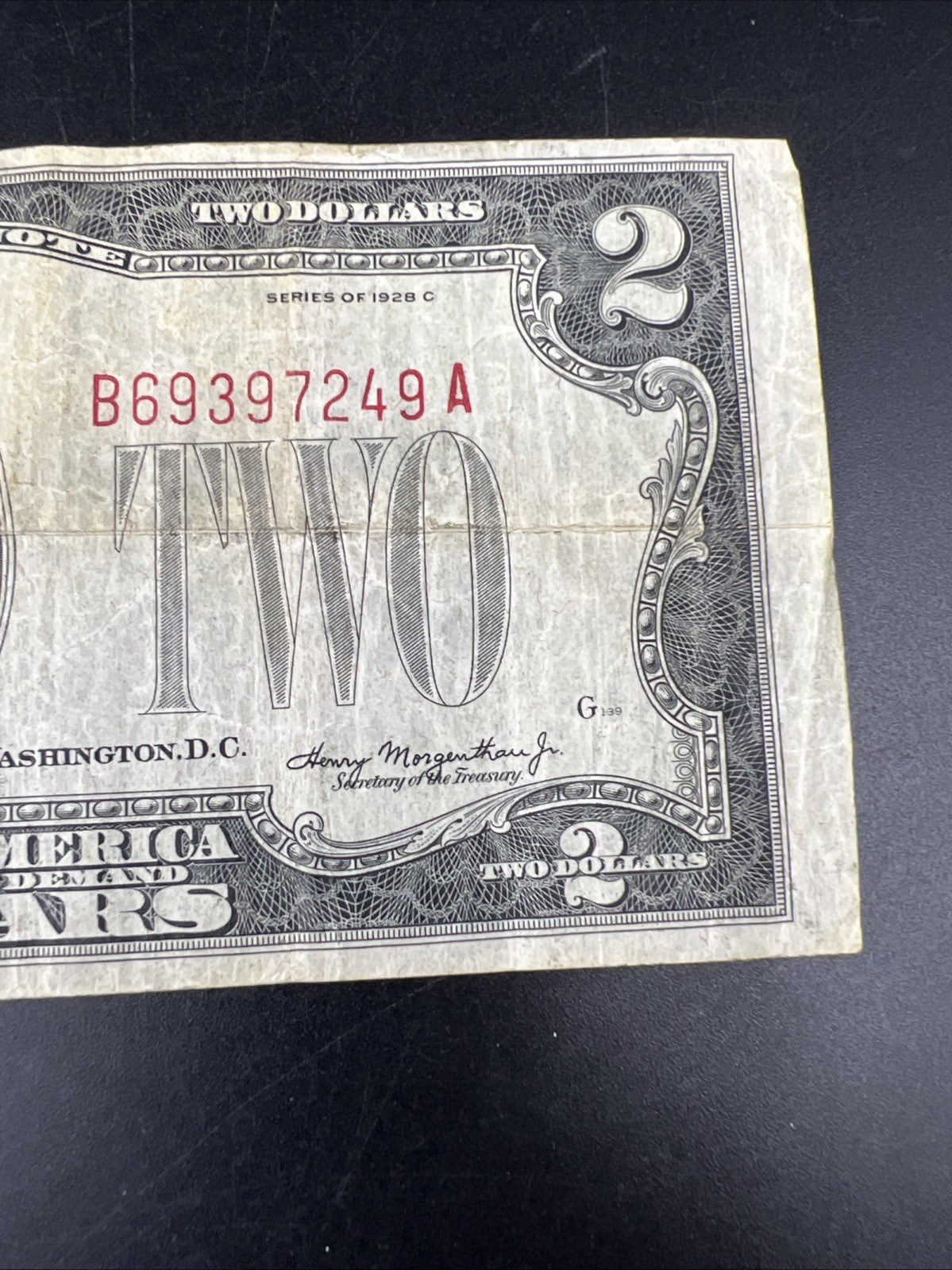 1928 C $2 USN Red Seal Legal Tender Note Very Circulated #49