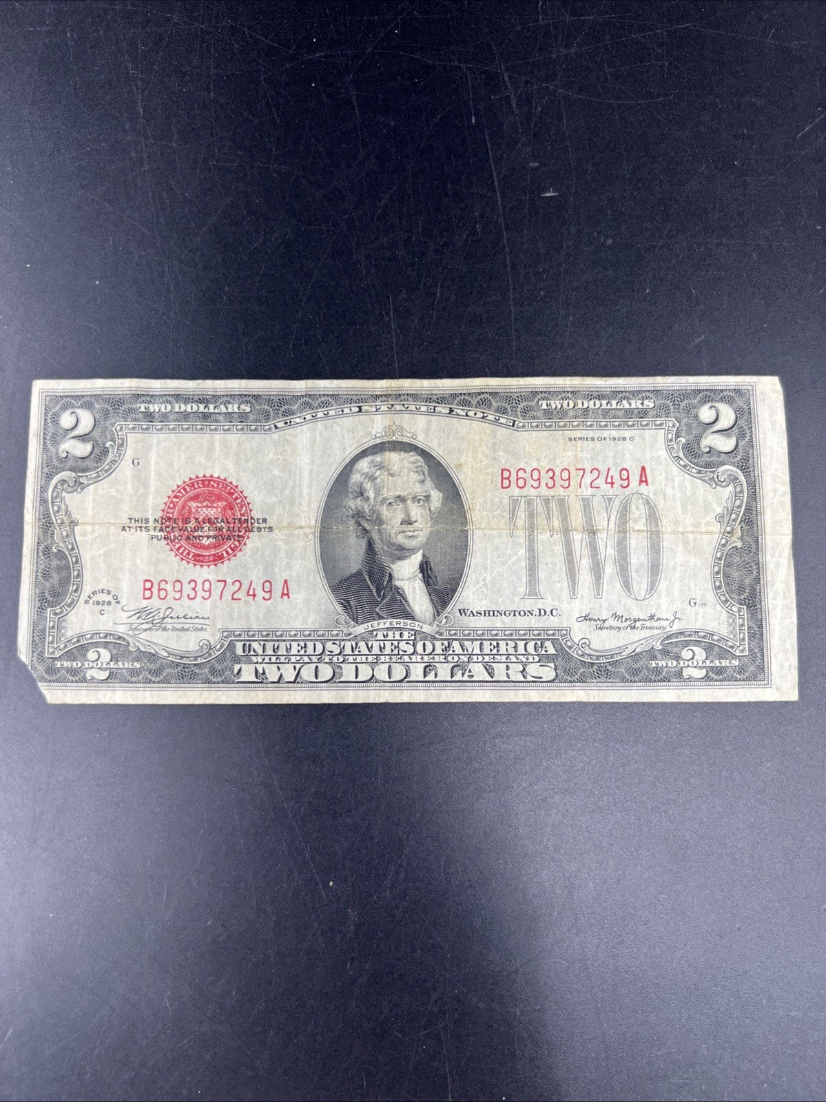 1928 C $2 USN Red Seal Legal Tender Note Very Circulated #49