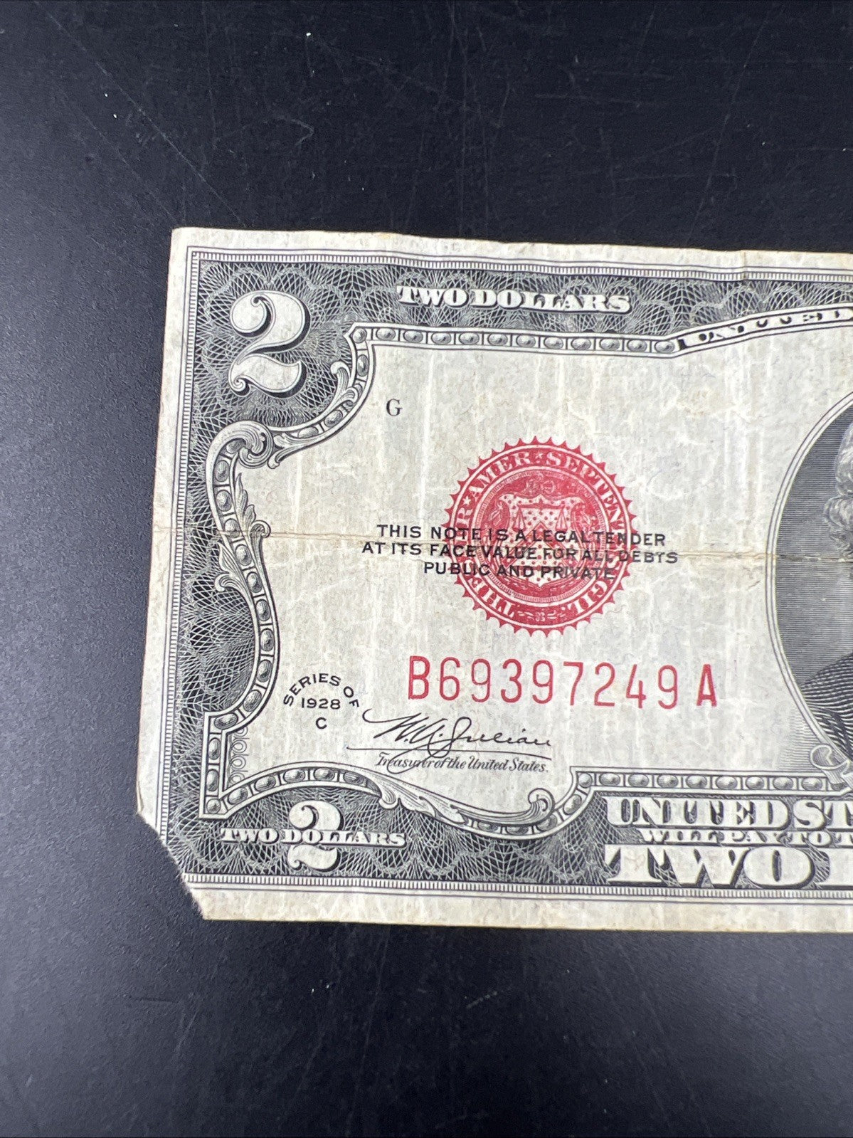1928 C $2 USN Red Seal Legal Tender Note Very Circulated #49