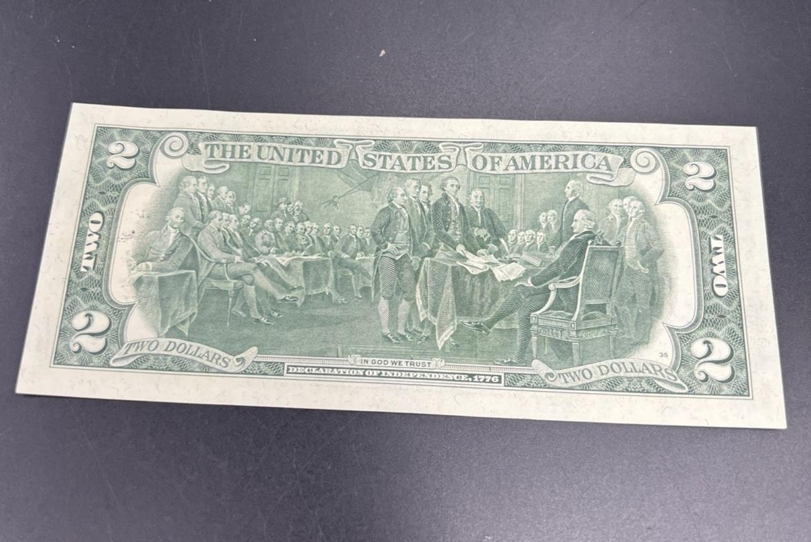 1976 $2 Postal Two Dollar Bicentennial Federal Reserve Note Mount Summit IN UNC