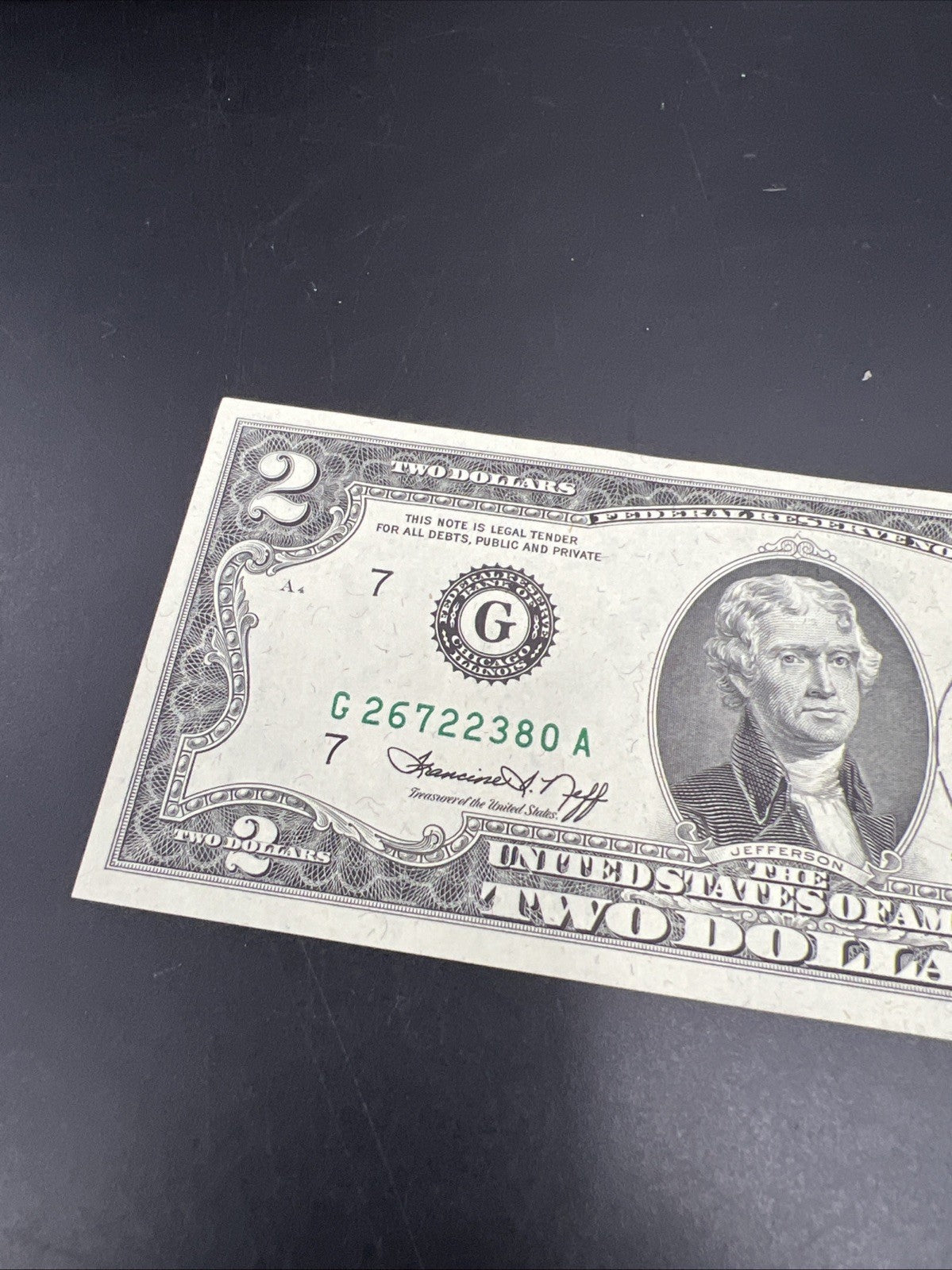 1976 $2 Postal Two Dollar Bicentennial Federal Reserve Note Mount Summit IN UNC