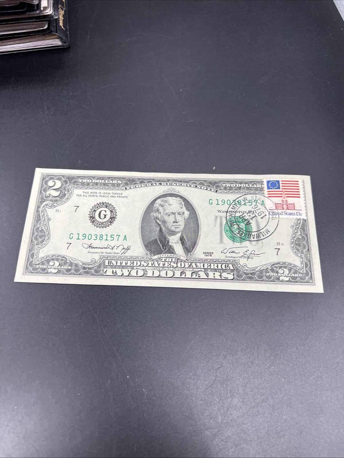 1976 $2 Milwaukee WI Hampton Station Bicentennial Postal FRN Note Unc #31