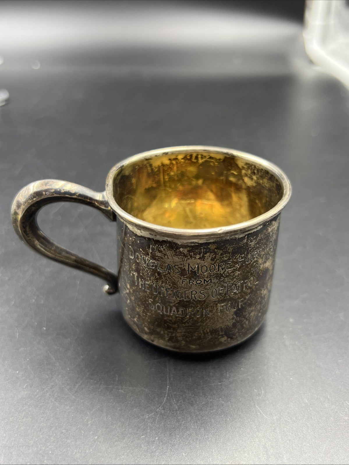 Douglas Moore Hurt From Officers Of Patrol Squadron Four Antique Sterling Cup