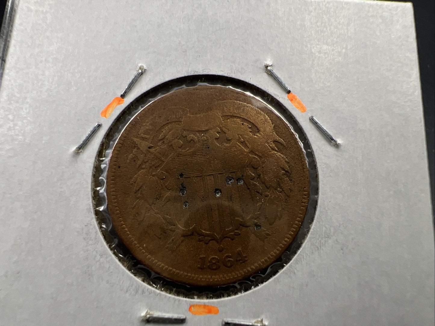 1864 2c Two Cent Bronze Copper Liberty Shield Coin Good Details Damaged