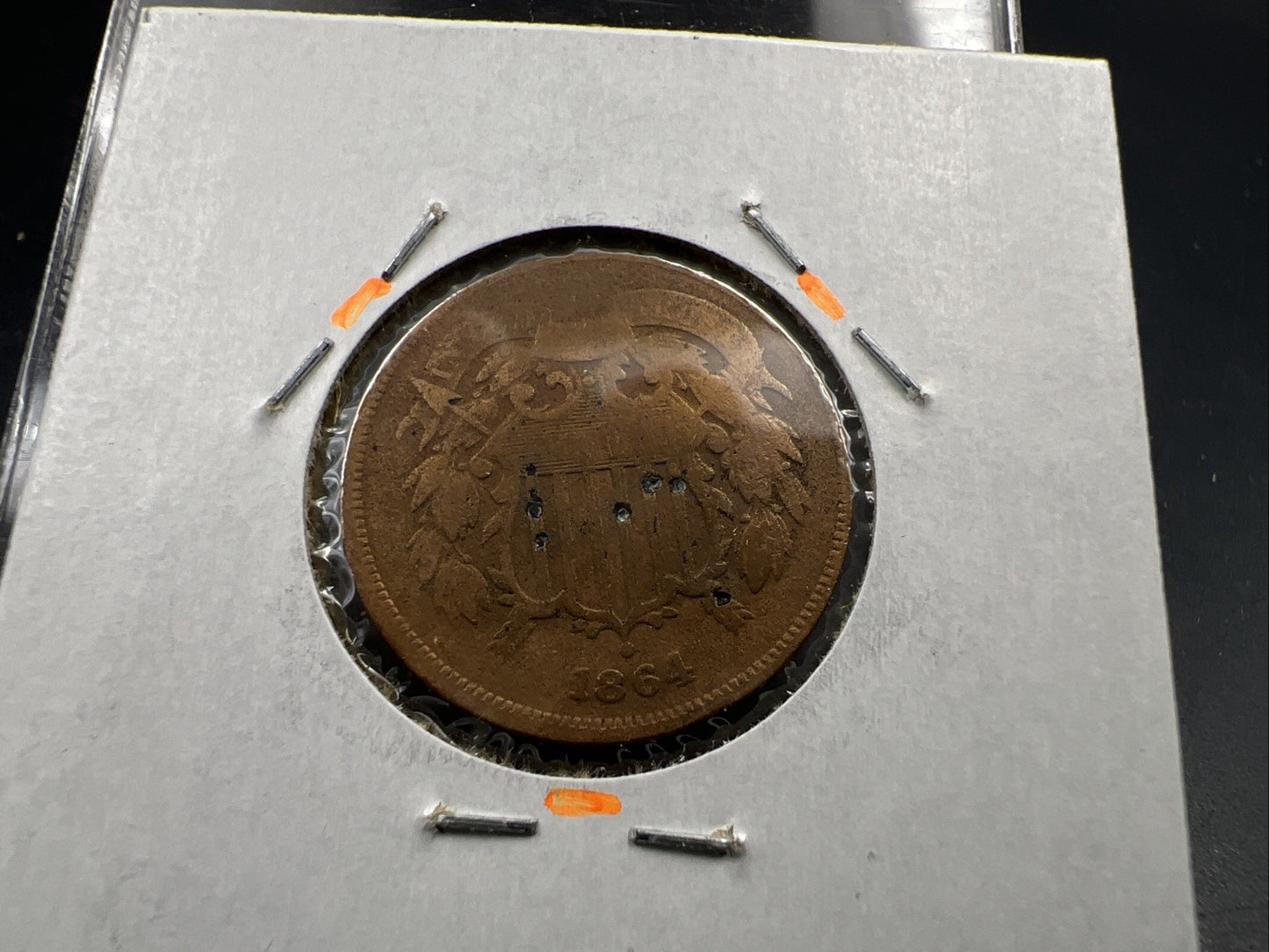1864 2c Two Cent Bronze Copper Liberty Shield Coin Good Details Damaged