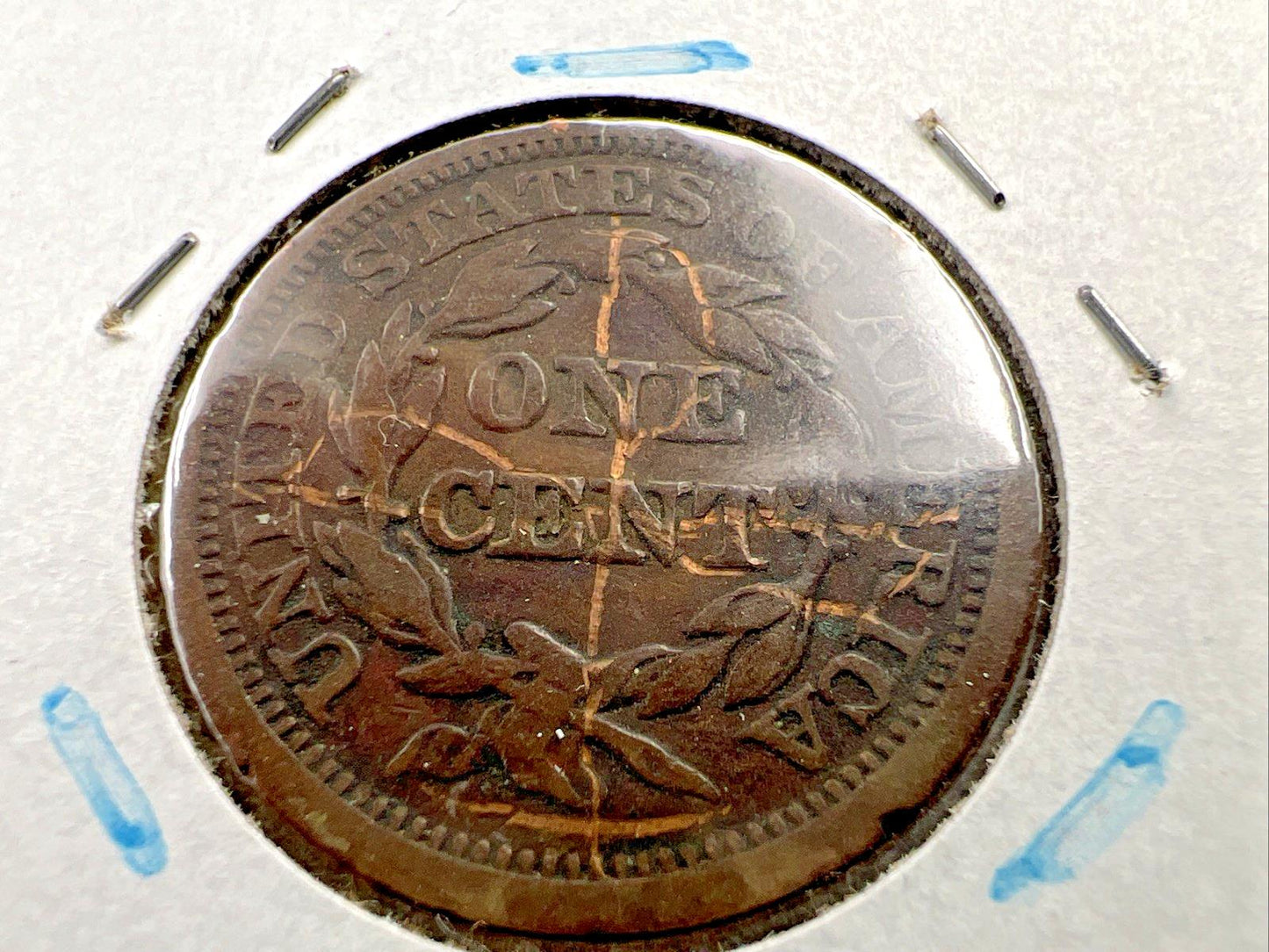 1844 1c Braided Hair Liberty Large Cent Coin VF Very Fine Details Rev Scratch