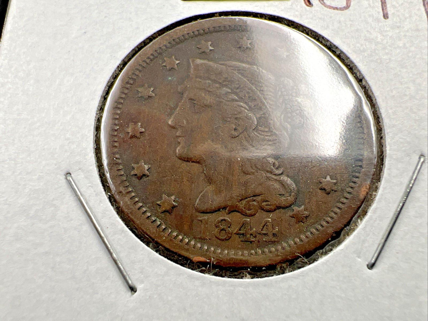1844 1c Braided Hair Liberty Large Cent Coin VF Very Fine Details Rev Scratch