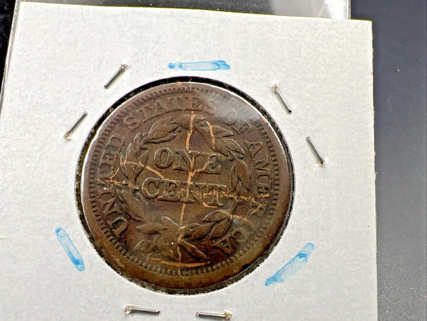 1844 1c Braided Hair Liberty Large Cent Coin VF Very Fine Details Rev Scratch