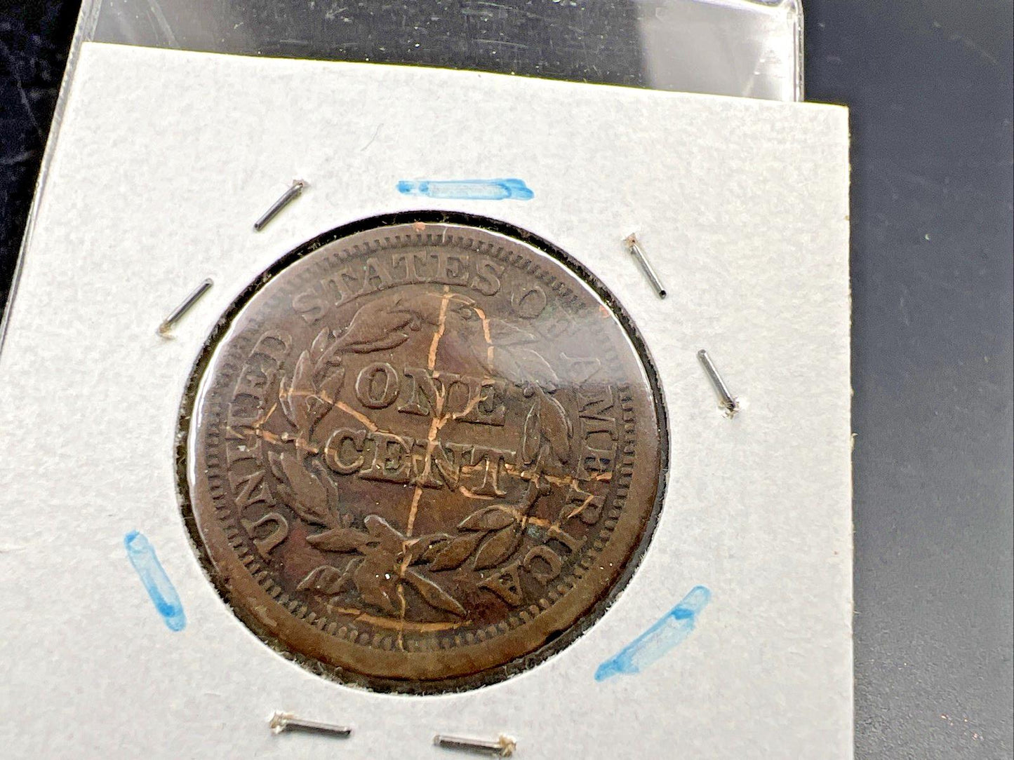1844 1c Braided Hair Liberty Large Cent Coin VF Very Fine Details Rev Scratch