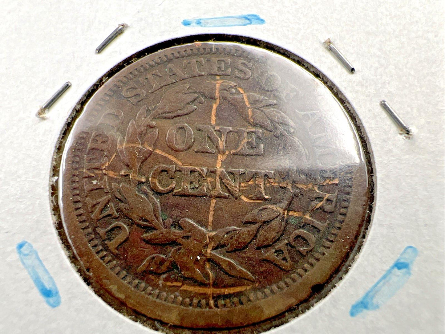 1844 1c Braided Hair Liberty Large Cent Coin VF Very Fine Details Rev Scratch