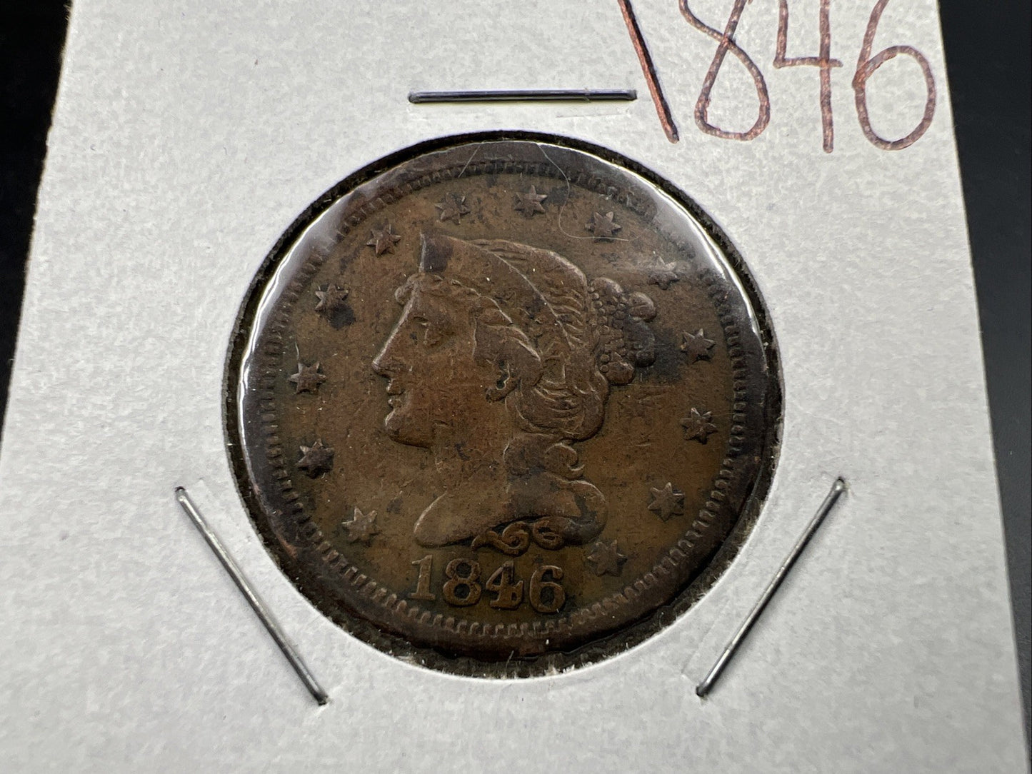 1846 1c Braided Hair Liberty Large Cent Coin Fine Circulated