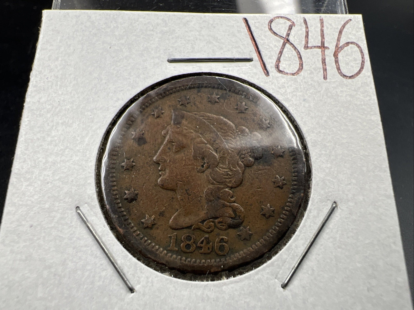 1846 1c Braided Hair Liberty Large Cent Coin Fine Circulated