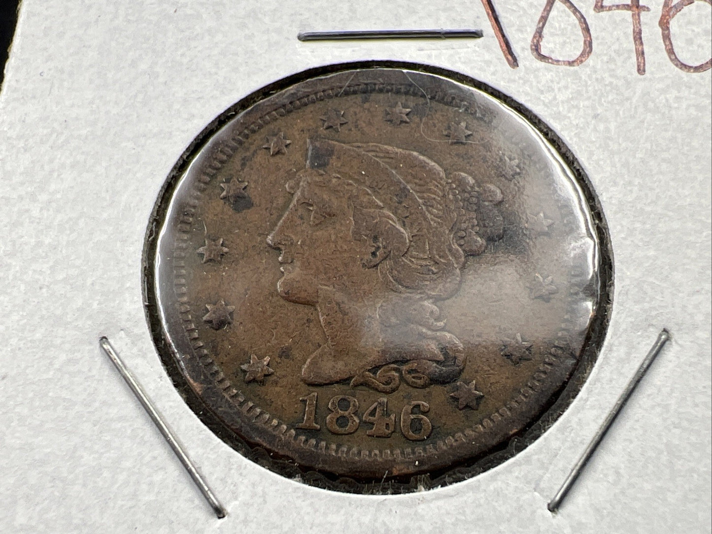 1846 1c Braided Hair Liberty Large Cent Coin Fine Circulated