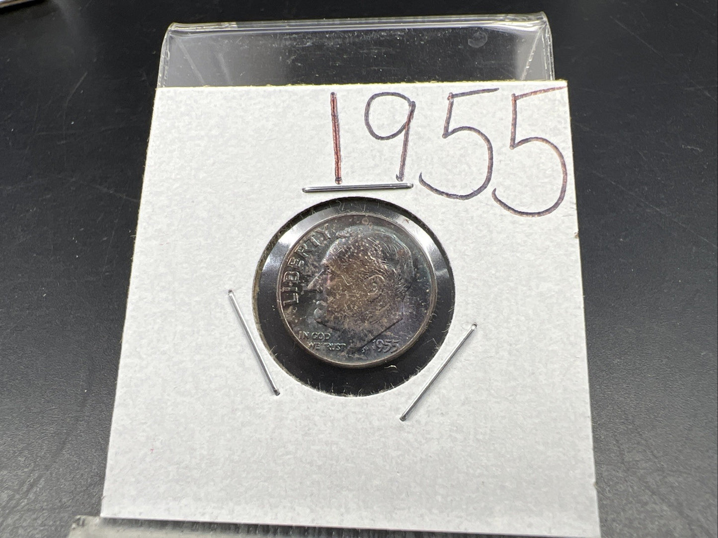 1955 P 10c Roosevelt Silver Dime Coin PQ Purple Toning Toner CH BU UNC