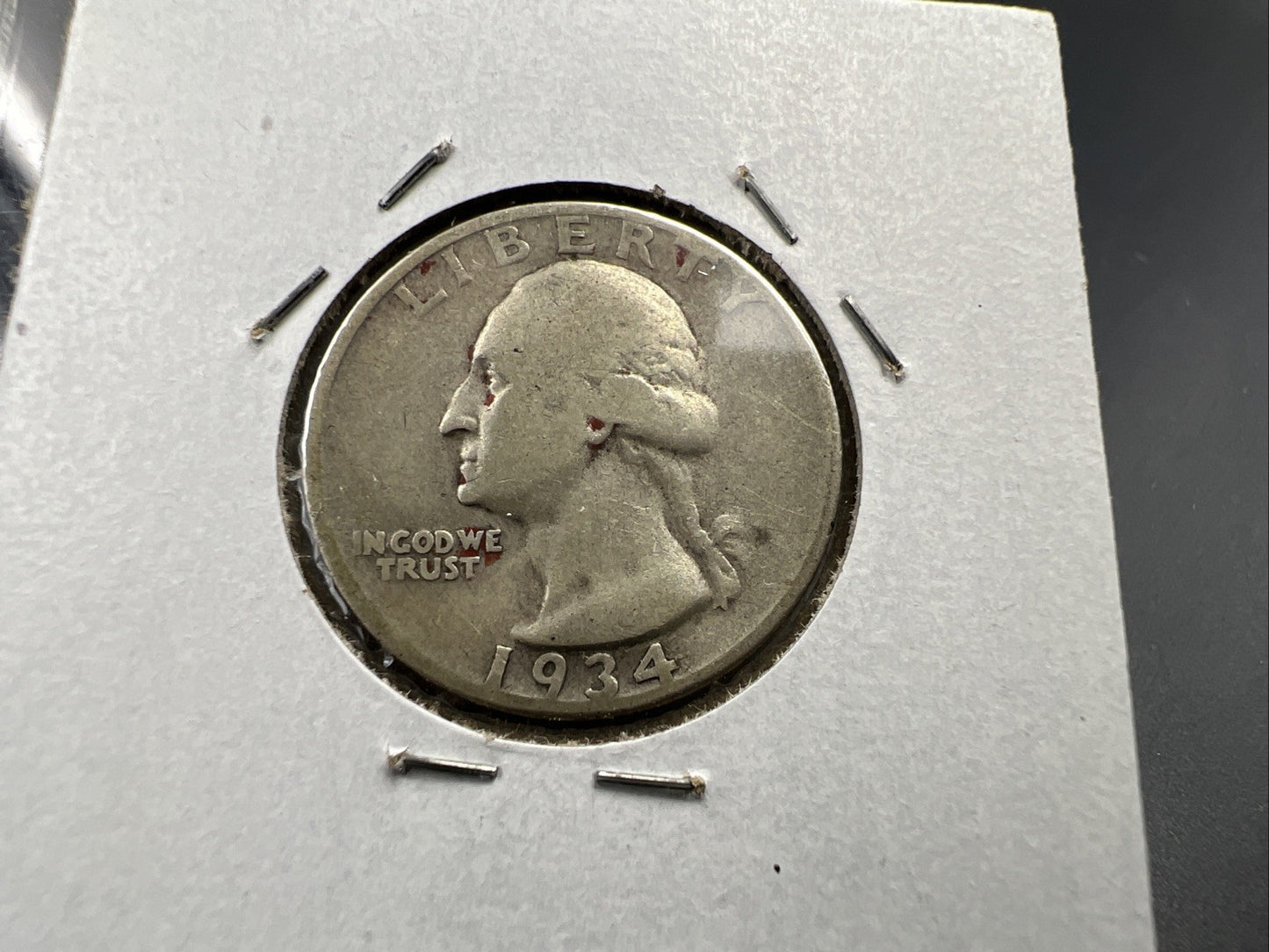 1934 D 25c Washington Silver Quarter Coin FS-501 MM of 1932 Variety AG / Good