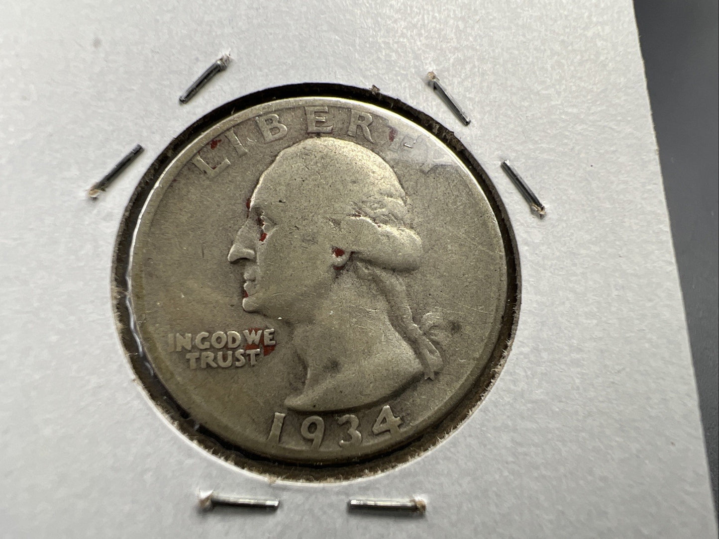 1934 D 25c Washington Silver Quarter Coin FS-501 MM of 1932 Variety AG / Good