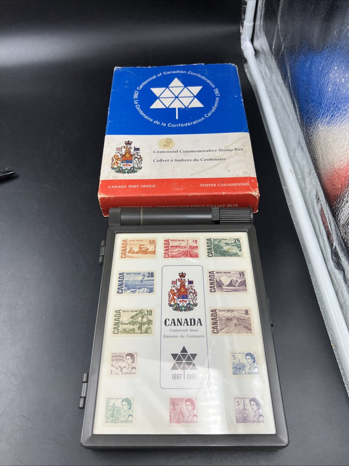 1967 Canada Centennial Plastic Stamp Box - For Wetting and storing Stamps