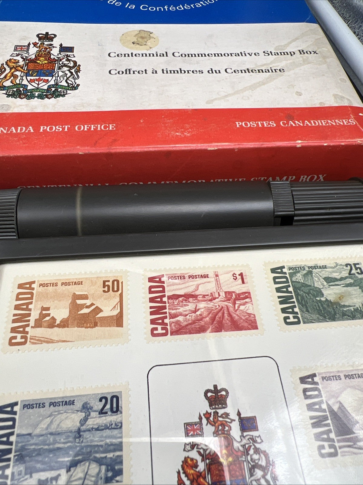 1967 Canada Centennial Plastic Stamp Box - For Wetting and storing Stamps